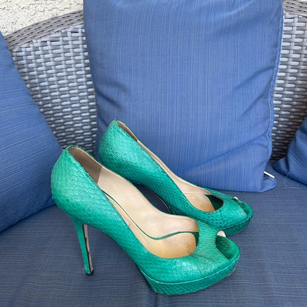 Jimmy Choo Emerald Green Python Leather Platform - image 3